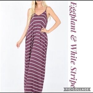 Eggplant & White Stripe Sundress